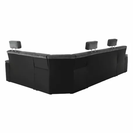 Ülőgarnitúra, műbőr fekete/szövet sötétszürke, jobbos, SANTIAGO U