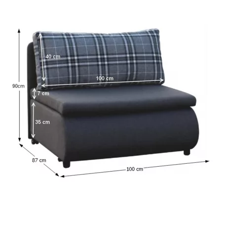 Kinyitható fotel, szürke/minta kocka, KENY NEW