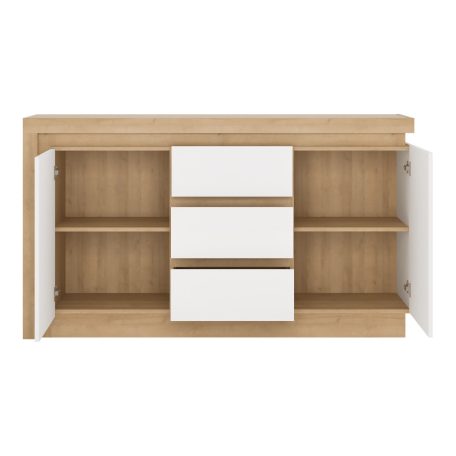 Komód LYOK01, tölgy riviera/fehér extra magasfényű, LEONARDO