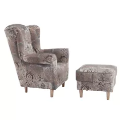 Füles fotel puffal, szövet vintage minta, ASTRID