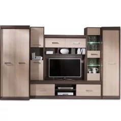   Nappali szekrénysor, DTD/MDF, világos tölgy/sötét tölgy, KORINA