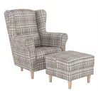 Füles fotel puffal, barna karo, ASTRID