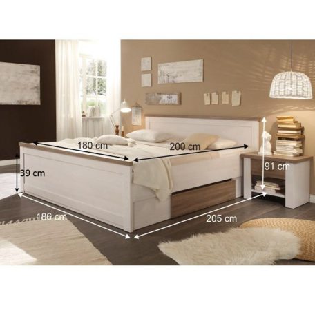 Ágykeret + 2db éjjeliszekrény, DTD fóliázott, sonoma tölgy trüffel/mandulafenyő fehér, LUMERA