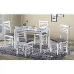 Étkezőgarnitúra, MDF fehér/szürke szövet, BRISBO 1+4