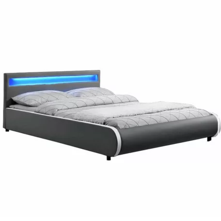 Franciaágy ágyráccsal RGB LED világítással, szürke, 180x200, DULCEA