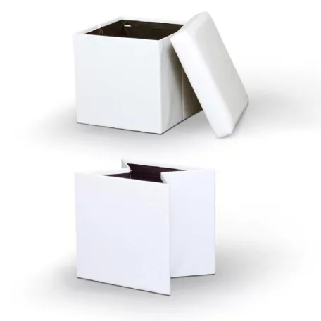 Összehajtható puff, textilbőr fehér, TELA NEW