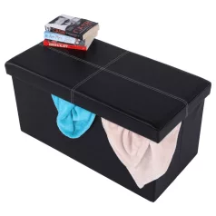 Összehajtható puff, fekete textilbőr, IMRA