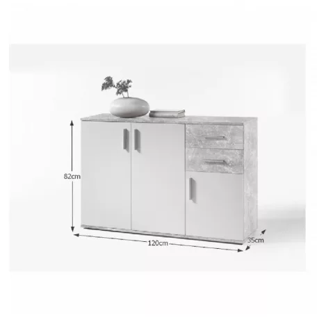 Komód, fehér/beton, POPPY 2