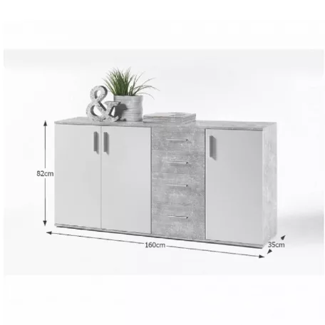Komód, fehér/beton, POPPY 3