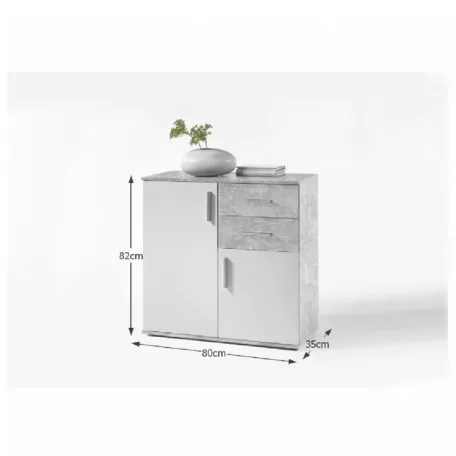 Komód, fehér/beton, POPPY 4