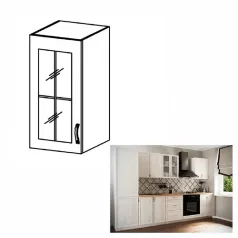   Felsőszekrény G40S üveggel, balos, fehér/sosna Andersen, SICILIA