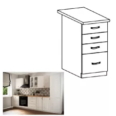   Alsószekrény D40S4 fiókokkal, fehér/sosna Andersen, SICILIA