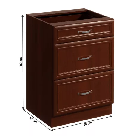 Alsószekrény D60S3 három fiókkal, dió Milano, SICILIA