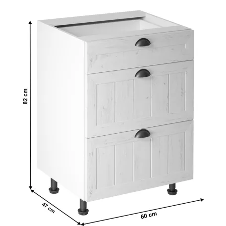 Alsószekrény három fiókkal D60S3, fehér/sosna andersen, PROVANCE