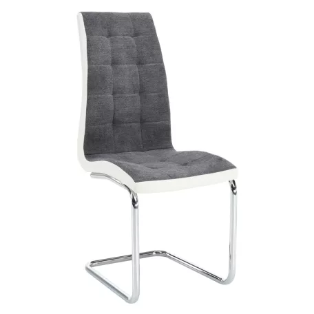Étkezőszék, sötétszürke szövet/textilbőr fehér/króm, SALOMA NEW