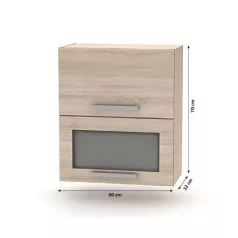   Billenő felsőszekrény üveggel 2DV, tölgy sonoma, NOVA PLUS NOPL-009-OH