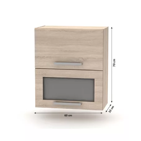 Billenő felsőszekrény üveggel 2DV, tölgy sonoma, NOVA PLUS NOPL-009-OH