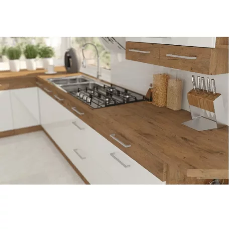 Mosogató szekrény, fehér magasfényű HG/ lancelot tölgy, VEGA 80 ZL 2F BB