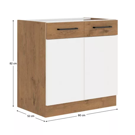 Alsó szekrény, lancelot tölgy/ fehér extra magas fényű HG, VEGA 80 D 2F BB