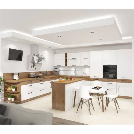 Ajtó beépített mosogatógépre , lancelot tölgy/ fehér extra magas fényű HG, VEGA ZM 713x596