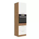 Magas szekrény beépített sütőnek, lancelot tölgy/ fehér extra magas fényű HG, VEGA 60 DPS-210 3S 1F