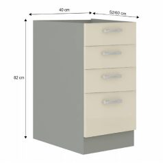   Alsó szekrény, krémszínű magas fényű fehér, PRADO 40 D 4S