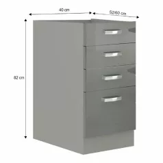   Alsó szekrény, szürke/szürke extra magasfényű, PRADO 40 D 4S