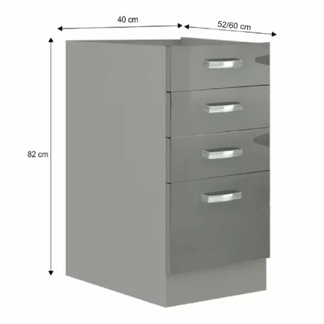 Alsó szekrény, szürke/szürke extra magasfényű, PRADO 40 D 4S