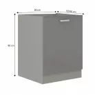 Alsó szekrény, szürke/szürke extra magasfényű, PRADO 60 D 1F ZB