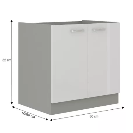 Alsó szekrény, fehér magas fényű fehér, PRADO 80 D 2F ZB