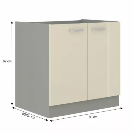 Alsó szekrény, krémszínű magas fényű fehér, PRADO 80 D 2F ZB