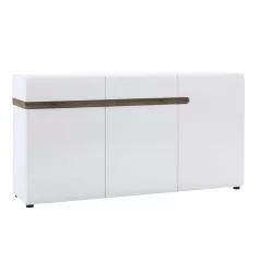   Komód, fehér - extra magas fényű HG/trufla sonoma tölgy, LYNATET 40