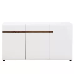   Komód, fehér - extra magas fényű HG/trufla sonoma tölgy, LYNATET 40