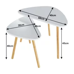 Két dohányzóasztal szett, fehér/természetes, BISMAK