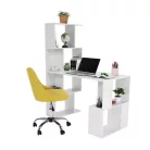 PC asztal könyvespolccal, fehér, FLOKI NEW