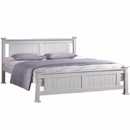 Ágy, tűnyalábos fenyőfa/fehér, ágyráccsal 180x200, LUCAS NEW