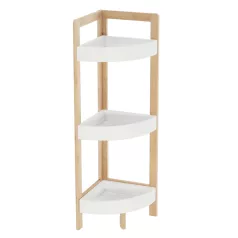 Sarokpolc, fehér/természetes bambusz, FONG