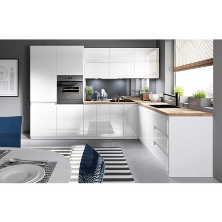 Alsó sarokszekrény, fehér/fehér extra magasfényű, AURORA D90N