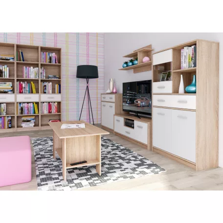 Nyitott könyvespolc 1S, fehér/tölgy sonoma, TEYO