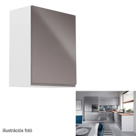 Felsőszekrény, fehér/szürke extra magasfényű, jobbos, AURORA G601F