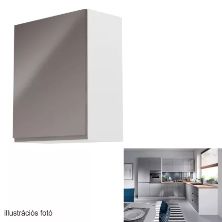 Felsőszekrény, fehér/szürke extra magasfényű, balos, AURORA G601F