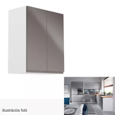 Felsőszekrény, fehér/szürke extra magasfényű, AURORA G602F