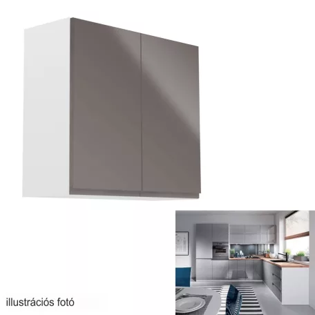 Felsőszekrény, fehér/szürke extra magasfényű, AURORA G80