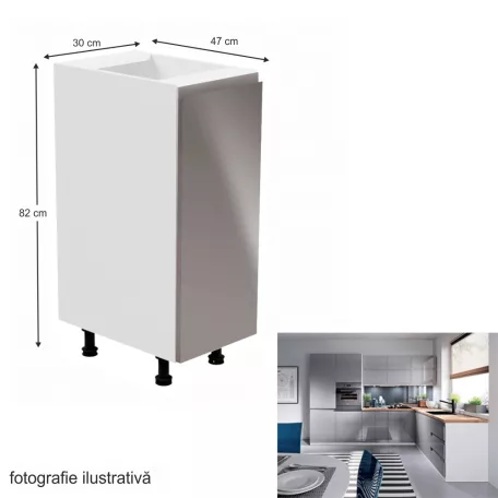 Alsószekrény, fehér/szürke extra magasfényű, jobbos, AURORA D30