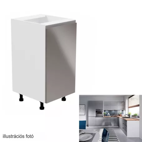 Alsószekrény, fehér/szürke extra magasfényű, jobbos, AURORA D40