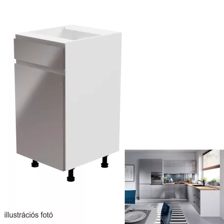 Alsószekrény, fehér/szürke extra magasfényű, balos, AURORA D40S1