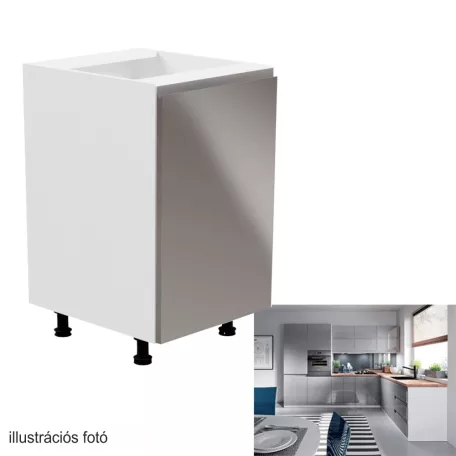 Alsószekrény, fehér/szürke extra magasfényű, jobbos, AURORA D601F