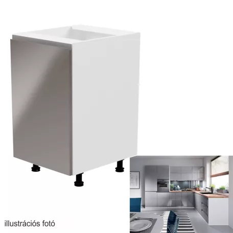 Alsószekrény, fehér/szürke extra magasfényű, balos, AURORA D601F