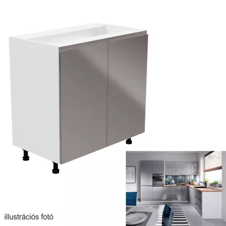 Alsószekrény, fehér/szürke extra magasfényű, AURORA D80