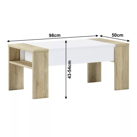 Dohányzóasztal, tölgy sonoma/fehér, PULA